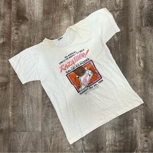 Vintage 1988 Double Bull White Distressed Razathon Short Sleeve Tee